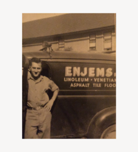 Second generation flooring store owner by delivery truck - circa 1945